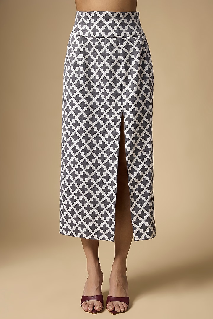 Black & White Suiting Abstract Printed Skirt Set by Ranbir Mukherjee at Pernia's Pop Up Shop