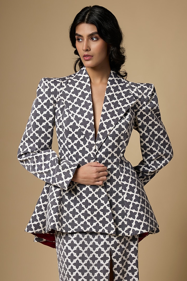 Black & White Suiting Abstract Printed Skirt Set by Ranbir Mukherjee at Pernia's Pop Up Shop