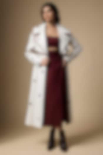 Beige Suiting Abstract Printed Trench Coat by Ranbir Mukherjee at Pernia's Pop Up Shop