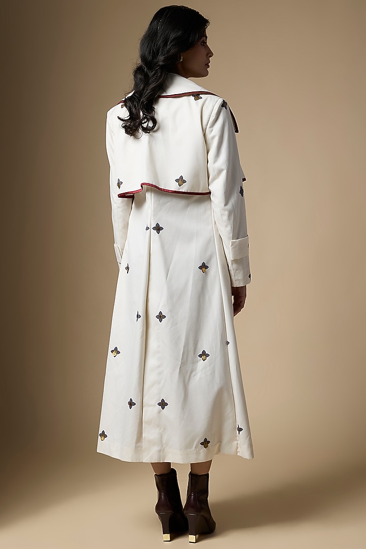 Beige Suiting Abstract Printed Trench Coat by Ranbir Mukherjee at Pernia's Pop Up Shop