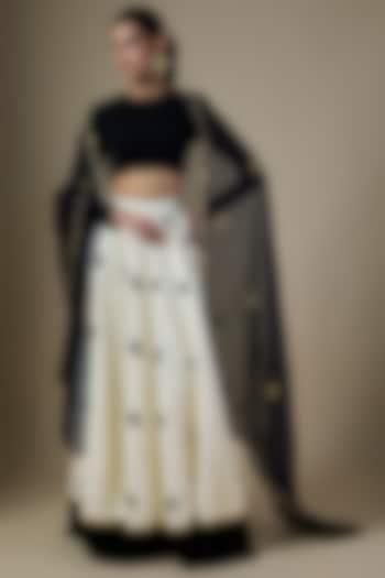 White Pure Satin Silk Embroidered & Printed Wedding Lehenga Set by Ranbir Mukherjee at Pernia's Pop Up Shop
