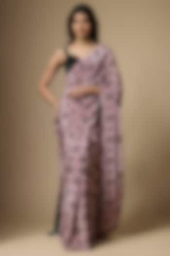 Pink & Green Pure Crepe Printed Festive Saree Set by Ranbir Mukherjee at Pernia's Pop Up Shop