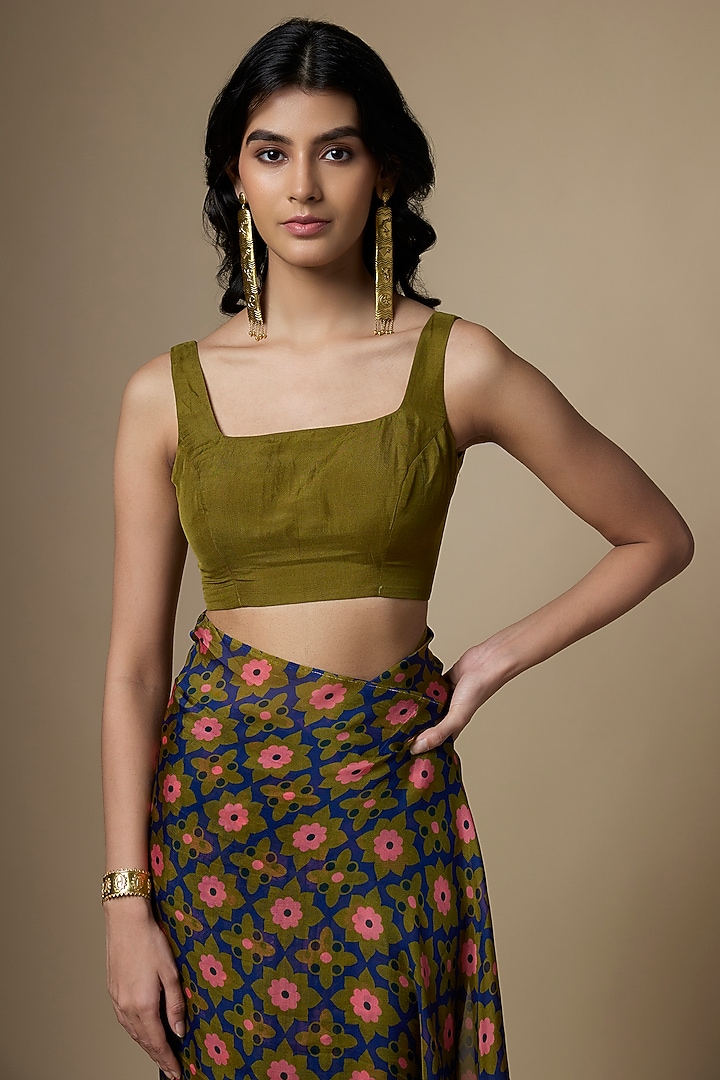 Green Pure Soft Organza Floral Printed Festive Saree Set by Ranbir Mukherjee at Pernia's Pop Up Shop