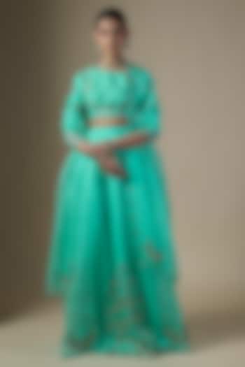 Sea Green Pure Silk Organza Embroidered Wedding Lehenga Set by Ranbir Mukherjee at Pernia's Pop Up Shop