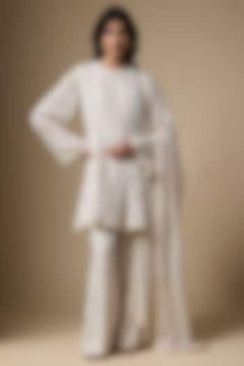 Off-White Soft Organza Cutdana Embellished Wedding Anarkali Set by Ranbir Mukherjee at Pernia's Pop Up Shop