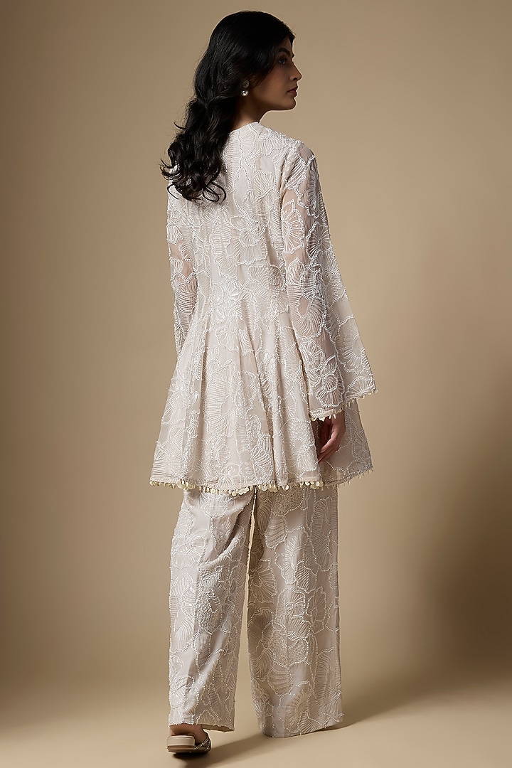 Off-White Soft Organza Cutdana Embellished Wedding Anarkali Set by Ranbir Mukherjee at Pernia's Pop Up Shop