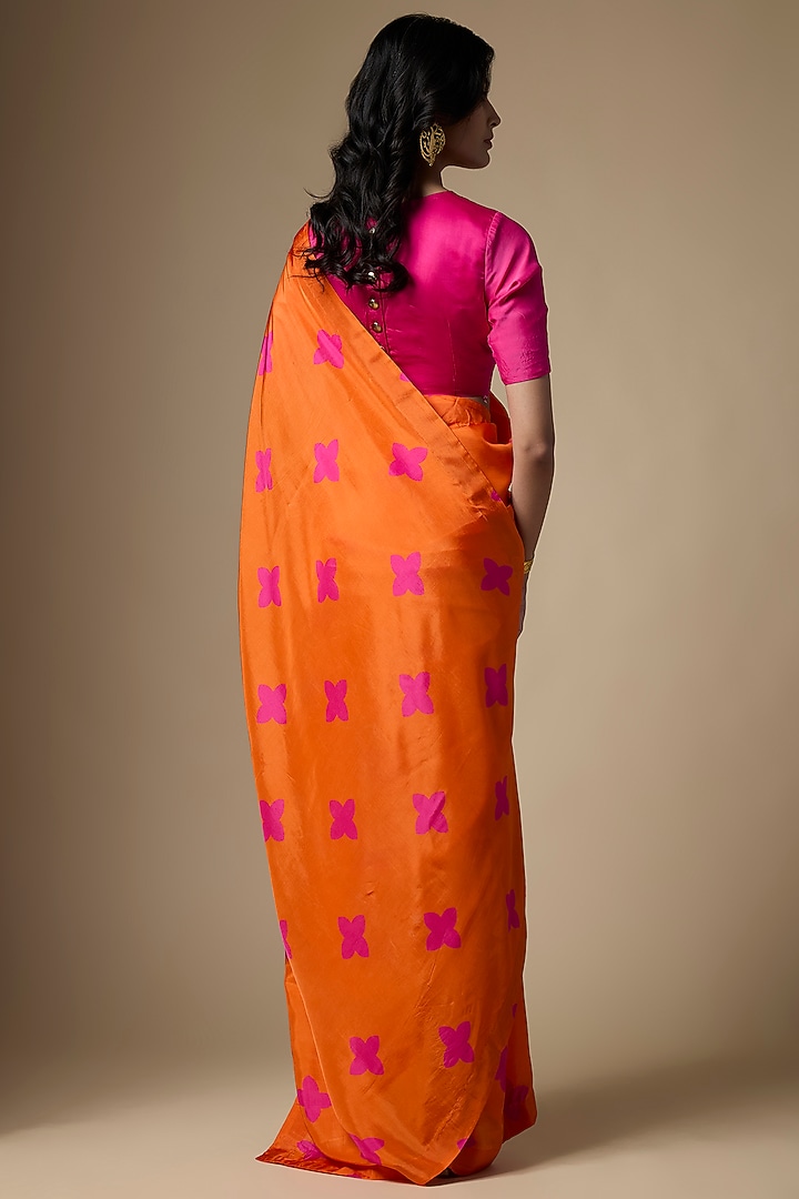 Orange & Pink Pure Habutai Silk Printed Festive Saree Set by Ranbir Mukherjee at Pernia's Pop Up Shop