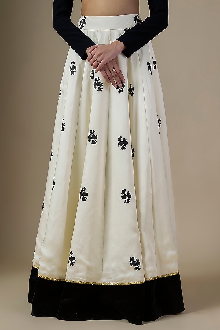 White Pure Satin Silk Embroidered & Printed Wedding Lehenga Set by Ranbir Mukherjee at Pernia's Pop Up Shop