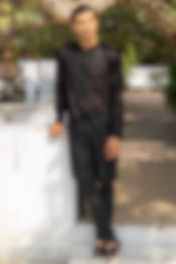 Black Georgette Embroidered Kurta by Rabani & Rakha Men at Pernia's Pop Up Shop
