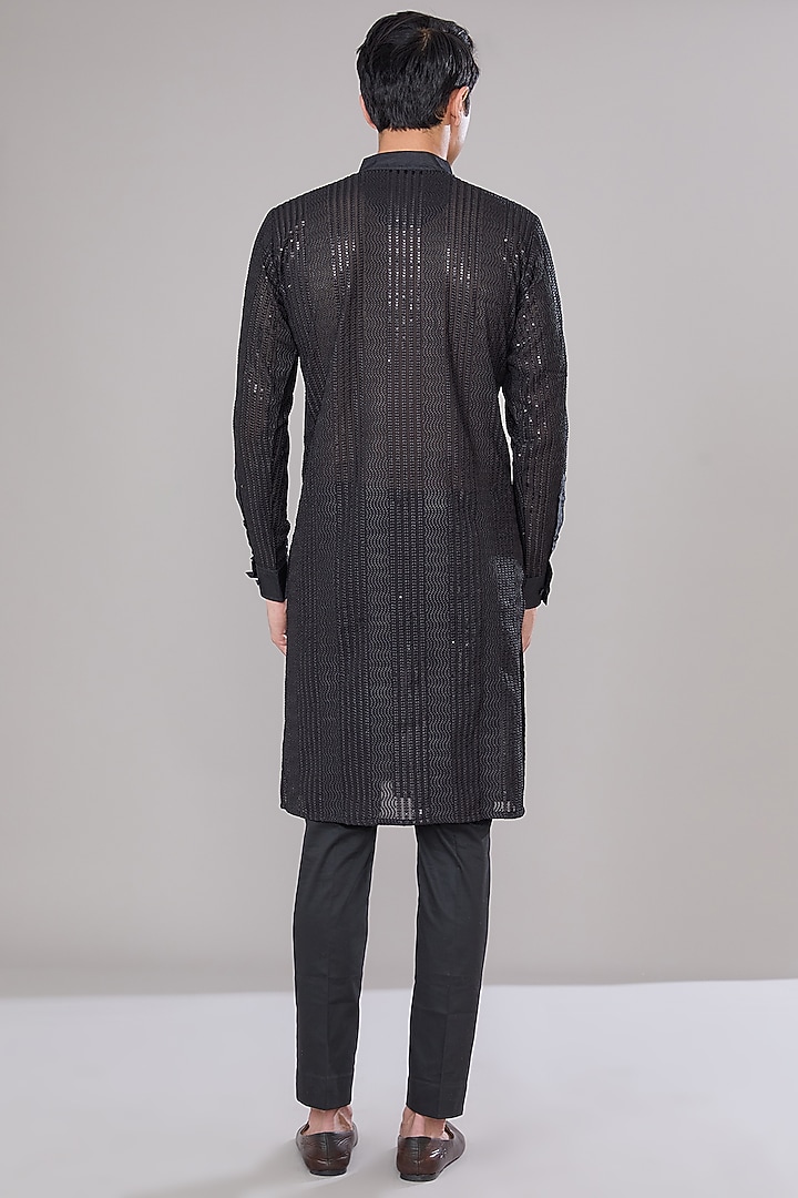 Black Georgette Embroidered Kurta Set by Rabani & Rakha Men at Pernia's Pop Up Shop