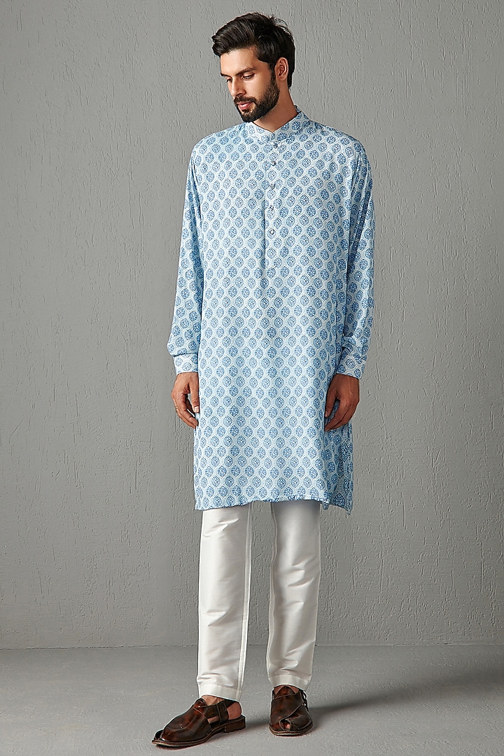 Aqua Blue Georgette Kurta Set by Rabani & Rakha Men at Pernia's Pop Up Shop