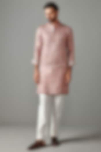 Pink Cotton Silk Kurta Set by Rabani & Rakha Men
