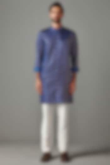 Royal Blue Silk Kurta Set by Rabani & Rakha Men at Pernia's Pop Up Shop