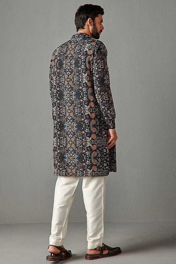 Black Georgette Printed Kurta Set by Rabani & Rakha Men at Pernia's Pop Up Shop