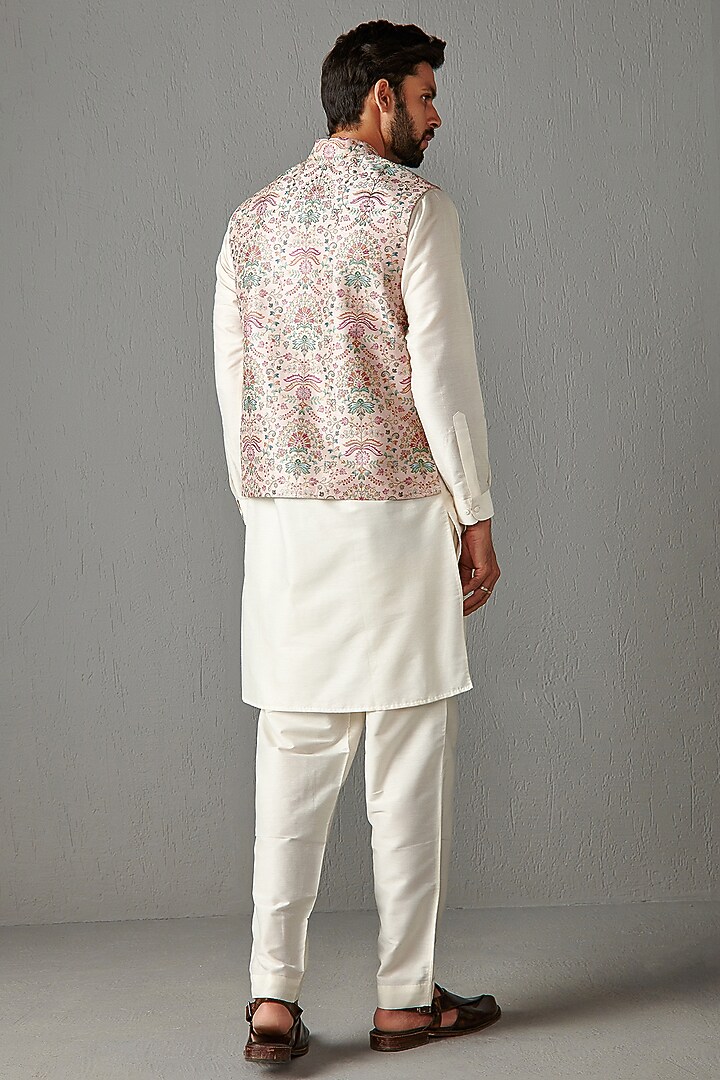 Blush Pink Raw Silk Bundi Jacket by Rabani & Rakha Men at Pernia's Pop Up Shop