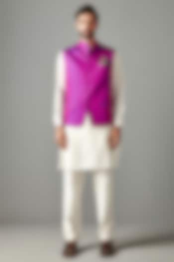 Purple Bundi Jacket With Kurta Set by Rabani & Rakha Men
