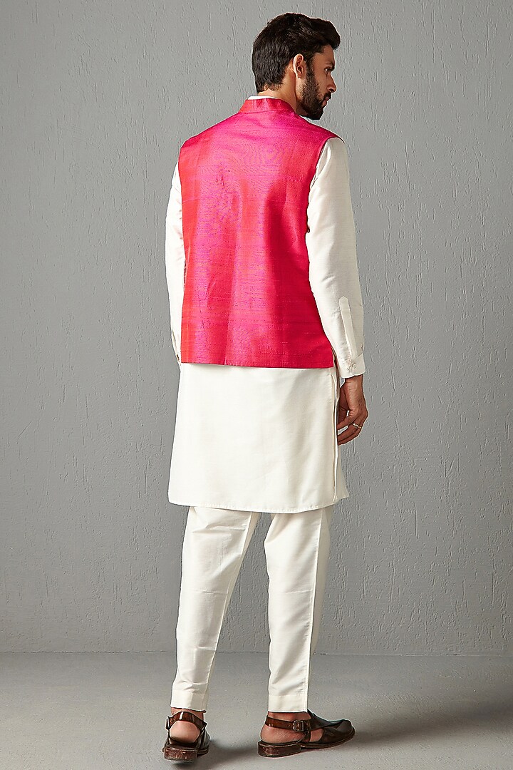 Rani Pink Chamois Satin Silk Bundi Jacket Set by Rabani & Rakha Men at Pernia's Pop Up Shop