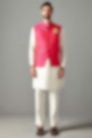Rani Pink Chamois Satin Silk Bundi Jacket by Rabani & Rakha Men at Pernia's Pop Up Shop