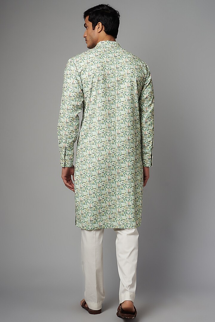 Green Crepe Printed Kurta by Rabani & Rakha Men at Pernia's Pop Up Shop