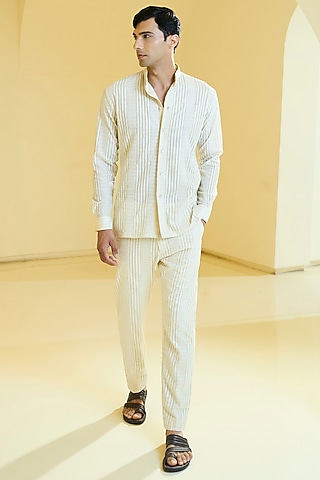 Ivory Georgette Co-Ord Set by Rabani & Rakha Men