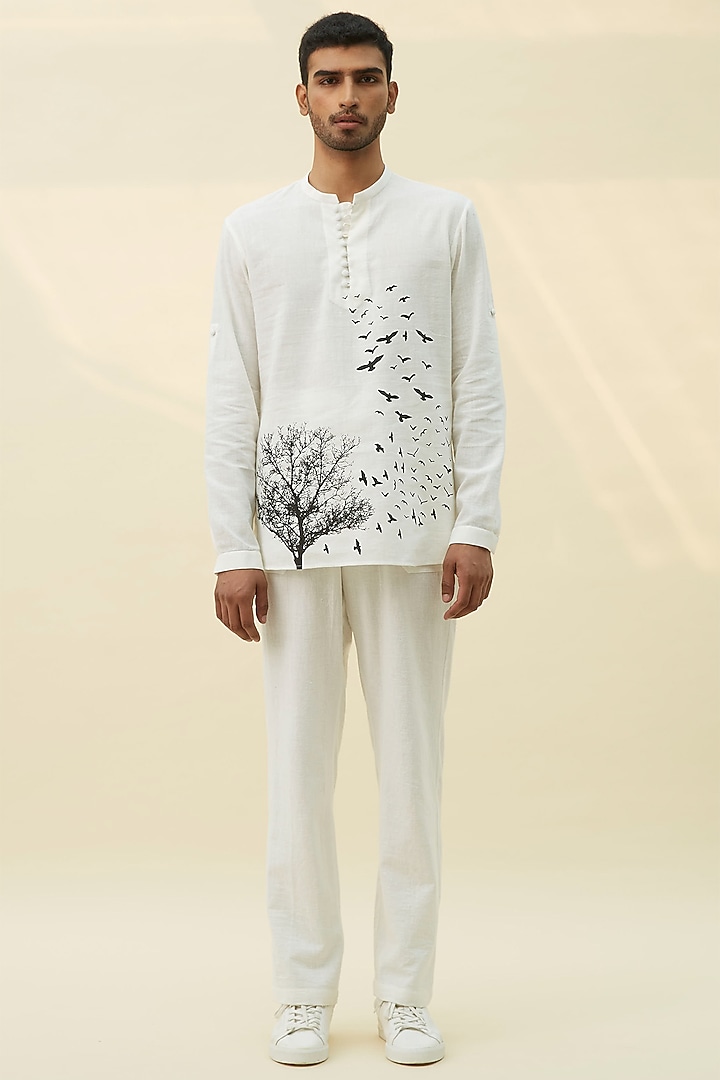 White Block Printed Tunic Summer Shirt by Rivil Civil By Arun at Pernia's Pop Up Shop