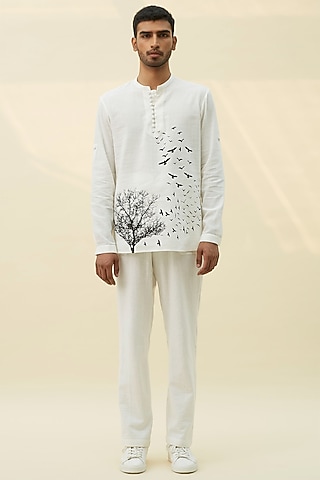 White Block Printed Tunic Shirt by Rivil Civil By Arun