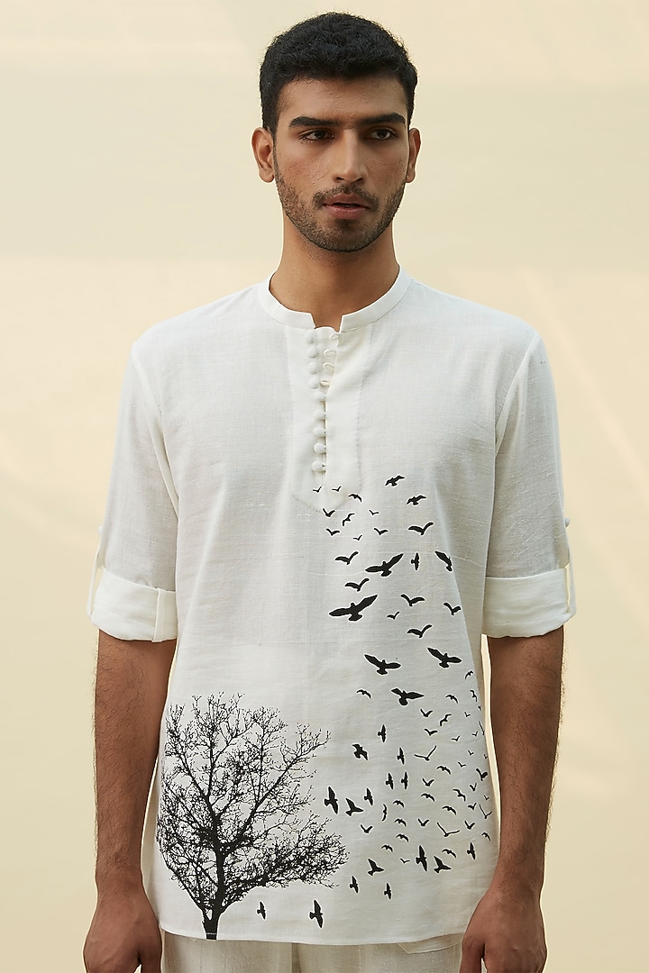 White Block Printed Tunic Summer Shirt by Rivil Civil By Arun at Pernia's Pop Up Shop
