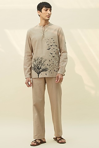 Beige Block Printed Tunic Shirt by Rivil Civil By Arun