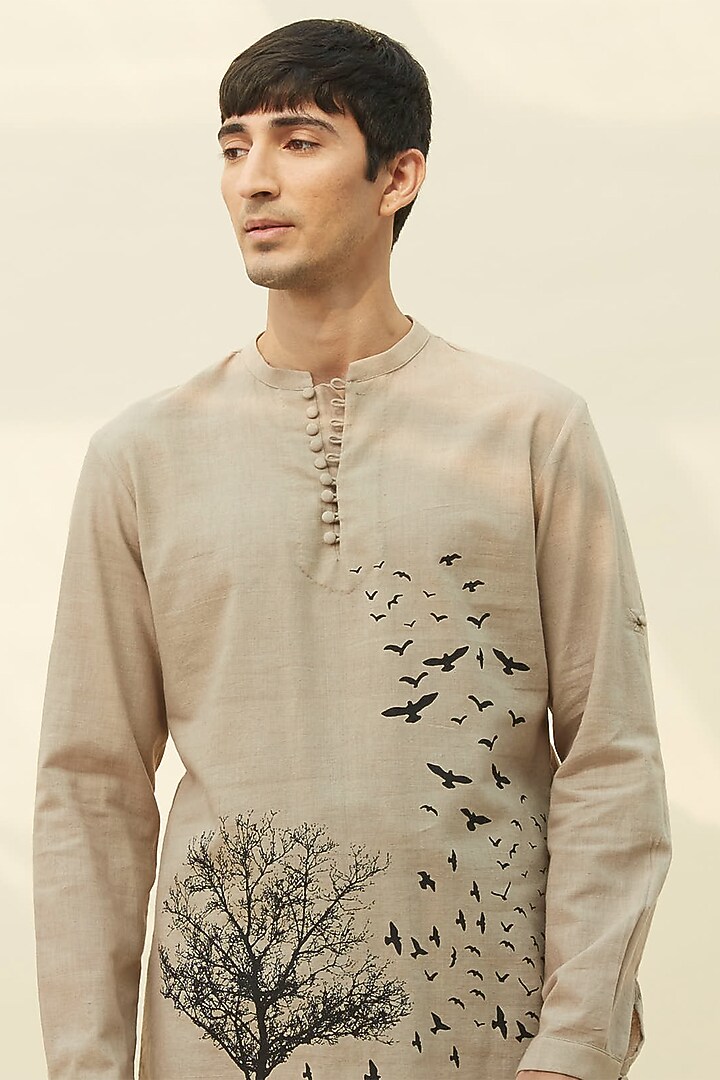 Beige Block Printed Tunic Summer Shirt by Rivil Civil By Arun at Pernia's Pop Up Shop