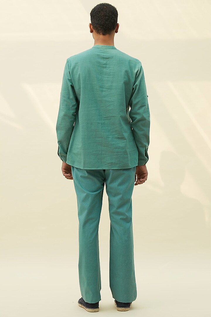 Sea Green Block Printed Tunic Summer Shirt by Rivil Civil By Arun at Pernia's Pop Up Shop