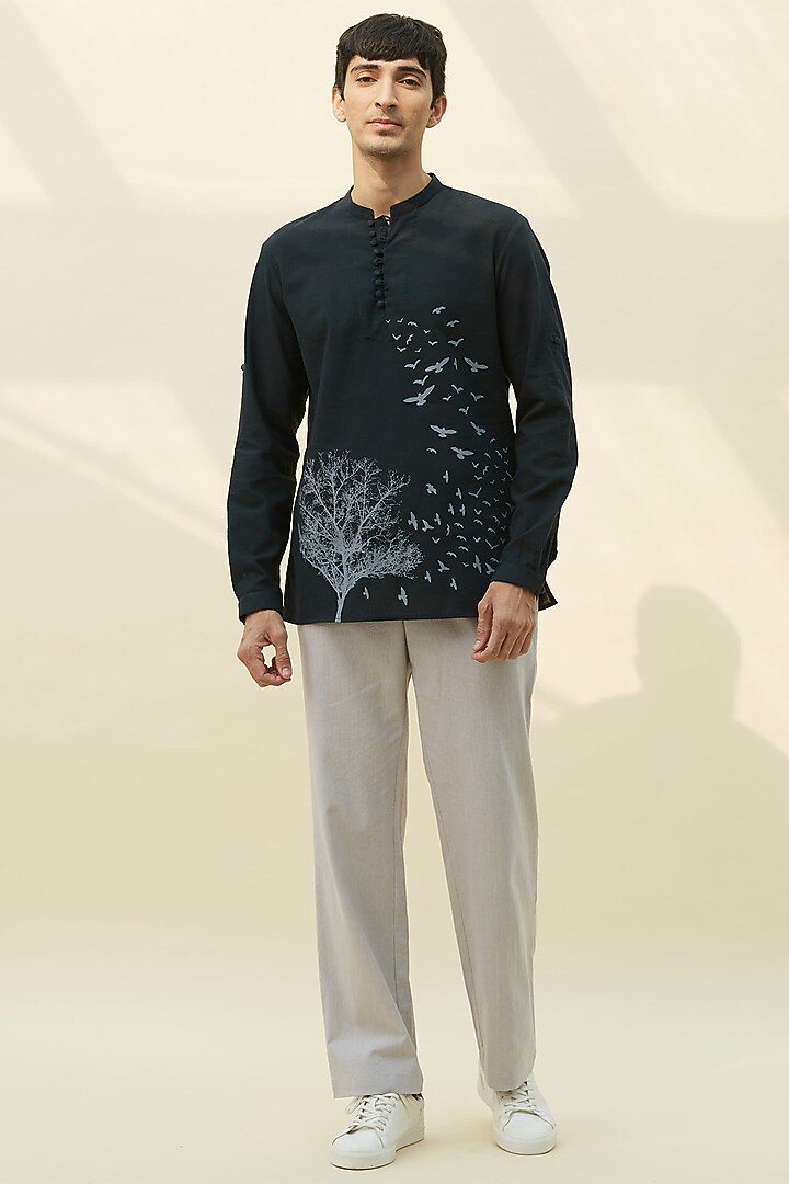 Black Block Printed Tunic Summer Shirt by Rivil Civil By Arun at Pernia's Pop Up Shop