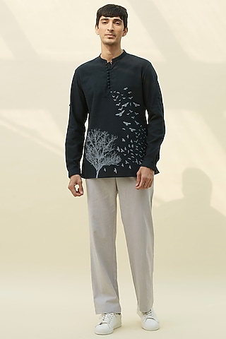 Black Block Printed Tunic Shirt by Rivil Civil By Arun