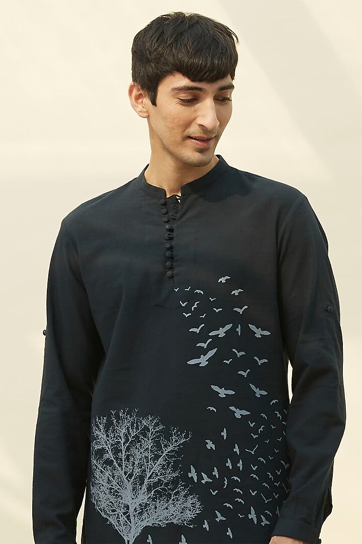 Black Block Printed Tunic Summer Shirt by Rivil Civil By Arun at Pernia's Pop Up Shop