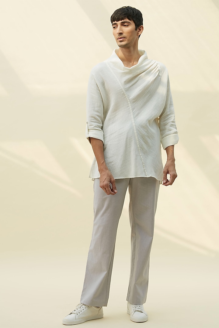 White Handloom Khadi Tunic Shirt by Rivil Civil By Arun at Pernia's Pop Up Shop