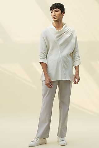 White Handloom Khadi Tunic Shirt by Rivil Civil By Arun