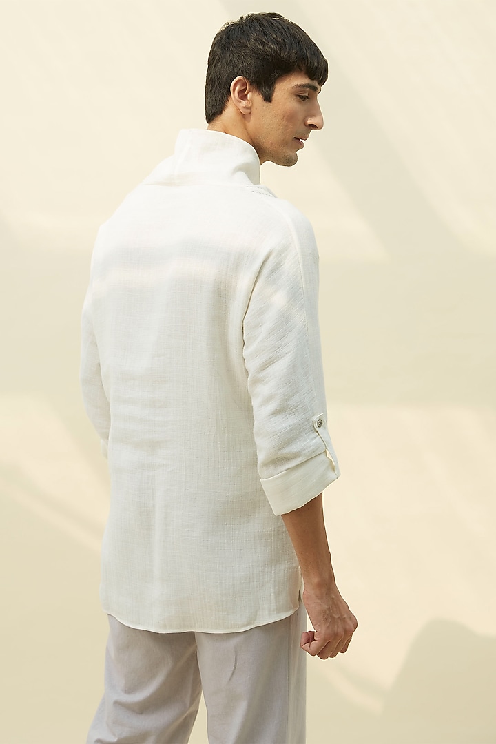 White Handloom Khadi Tunic Summer Shirt by Rivil Civil By Arun at Pernia's Pop Up Shop