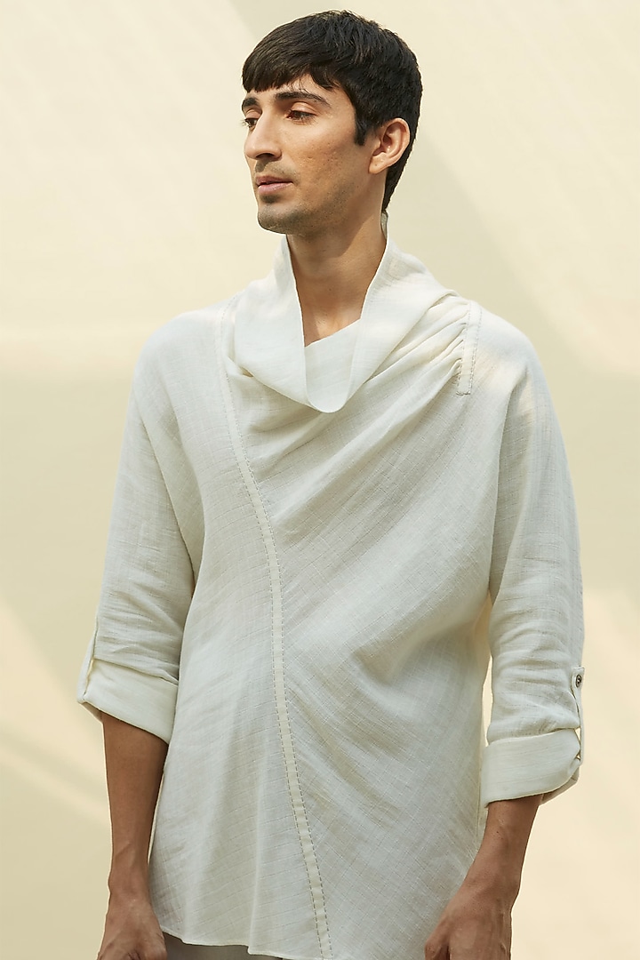 White Handloom Khadi Tunic Summer Shirt by Rivil Civil By Arun at Pernia's Pop Up Shop