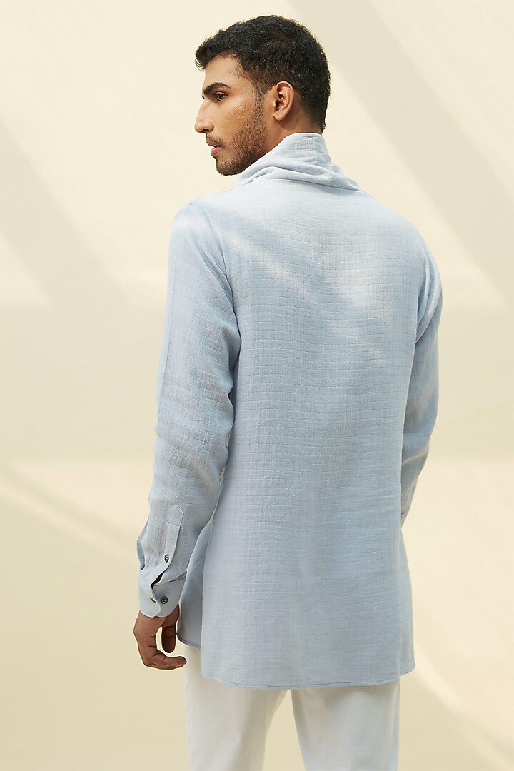 Ice Blue Handloom Khadi Tunic Summer Shirt by Rivil Civil By Arun at Pernia's Pop Up Shop
