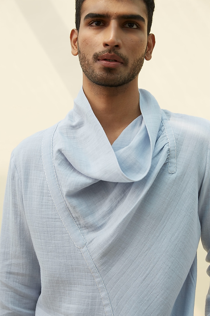 Ice Blue Handloom Khadi Tunic Summer Shirt by Rivil Civil By Arun at Pernia's Pop Up Shop