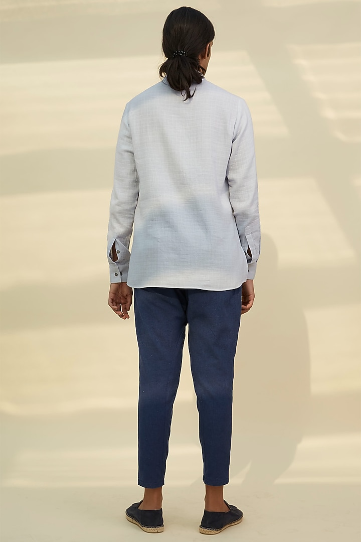 Ice Blue Tunic Summer Shirt In Handloom Khadi by Rivil Civil By Arun at Pernia's Pop Up Shop