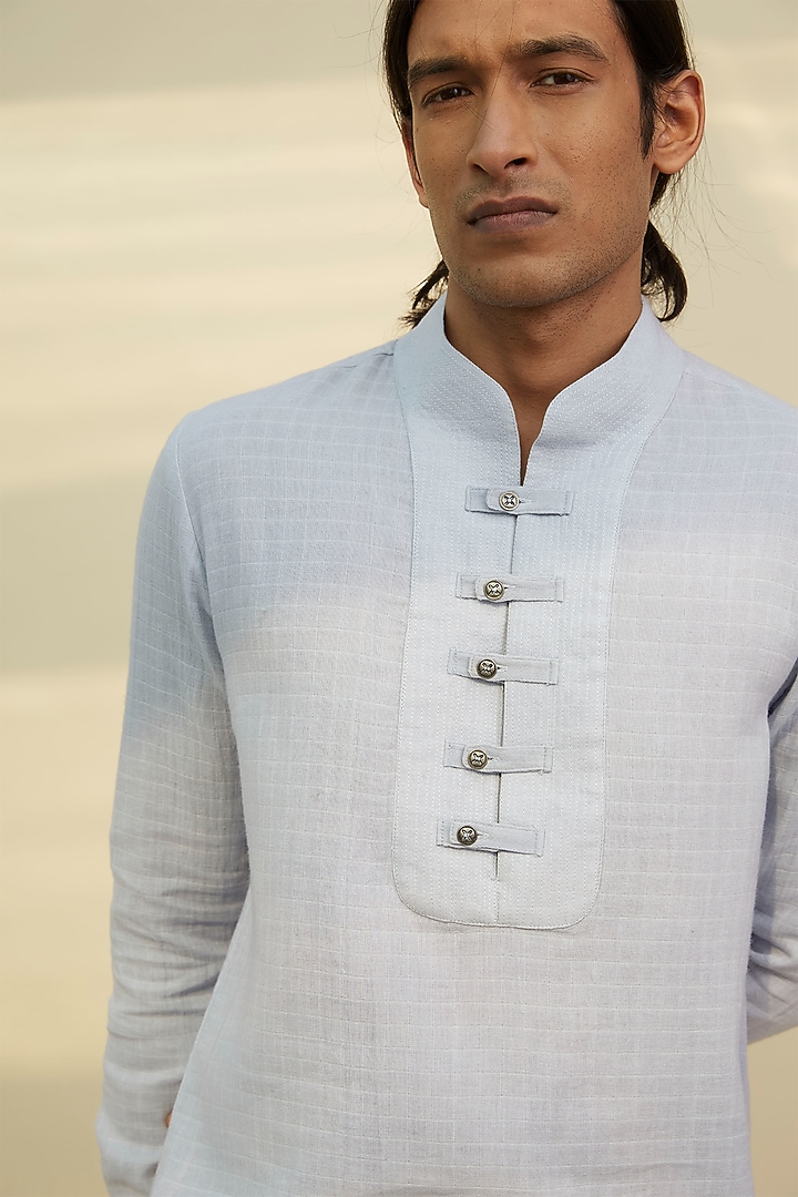 Ice Blue Tunic Summer Shirt In Handloom Khadi by Rivil Civil By Arun at Pernia's Pop Up Shop