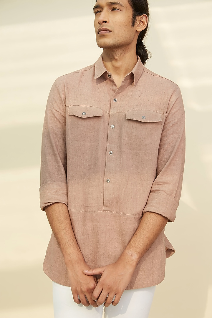 Brown Handloom Khadi Tunic Summer Shirt by Rivil Civil By Arun at Pernia's Pop Up Shop