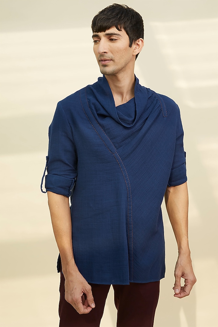 Navy Blue Cowl Neck Tunic Summer Shirt by Rivil Civil By Arun at Pernia's Pop Up Shop