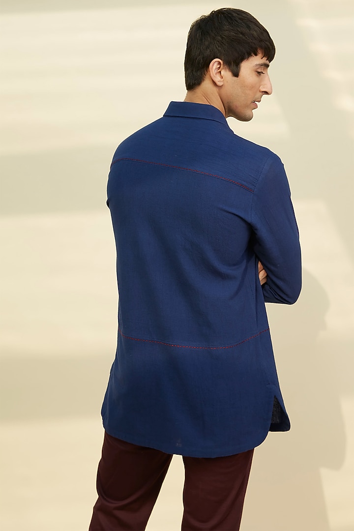 Navy Blue Handloom Khadi Tunic Summer Shirt by Rivil Civil By Arun at Pernia's Pop Up Shop