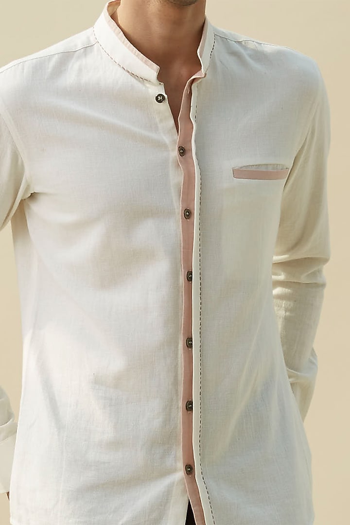 White Handloom Khadi Summer Shirt by Rivil Civil By Arun at Pernia's Pop Up Shop