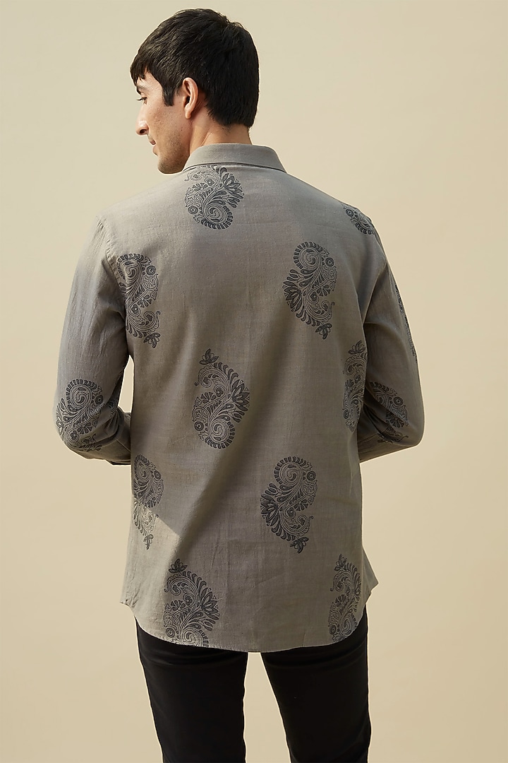 Grey Block Printed Summer Shirt by Rivil Civil By Arun at Pernia's Pop Up Shop