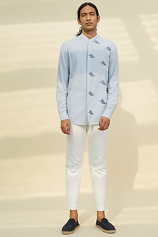 Ice Blue Embroidered Shirt by Rivil Civil By Arun