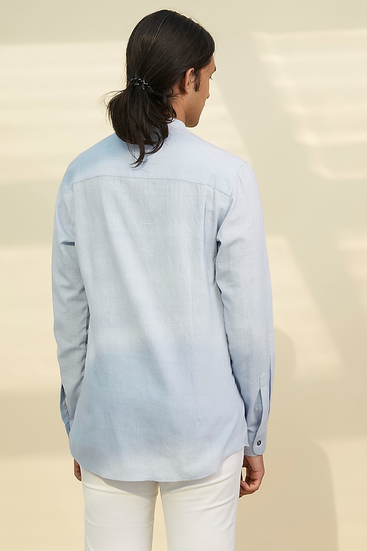 Ice Blue Embroidered Summer Shirt by Rivil Civil By Arun at Pernia's Pop Up Shop