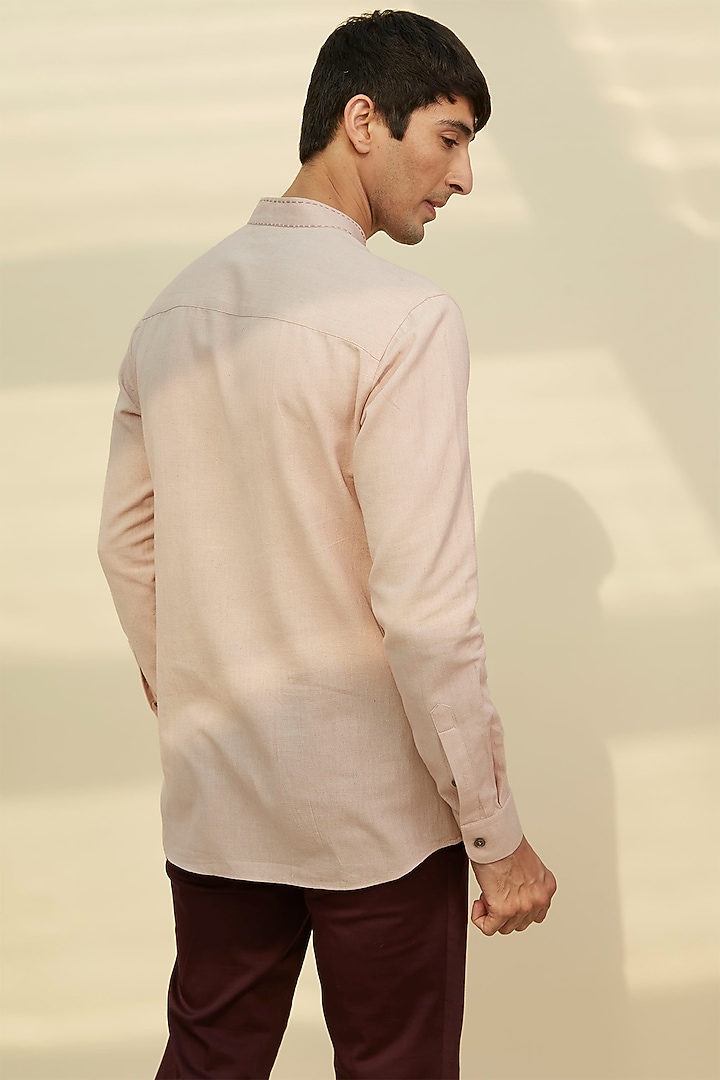 Beige Handloom Khadi Summer Shirt by Rivil Civil By Arun at Pernia's Pop Up Shop