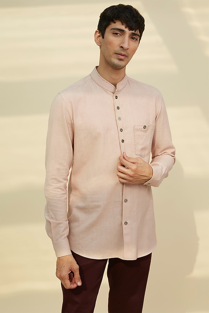 Beige Handloom Khadi Summer Shirt by Rivil Civil By Arun at Pernia's Pop Up Shop